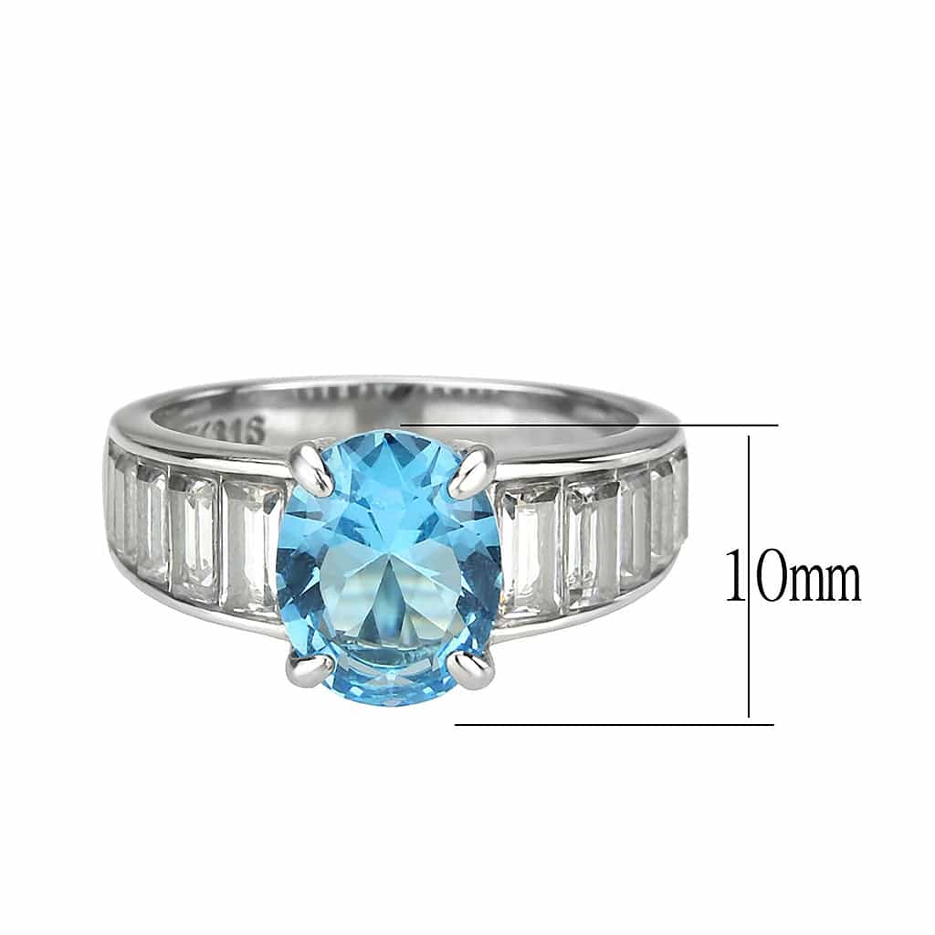 Stainless Steel Silver Aquamarine CZ Oval Baguette Channel Ring view 4