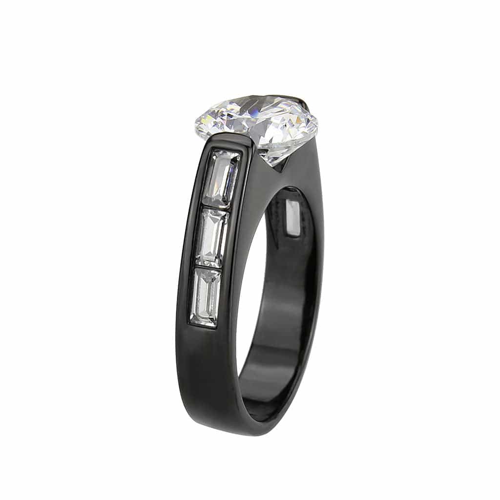 Stainless Steel Dark IP CZ Oval Baguette Channel Solitaire Ring view 8
