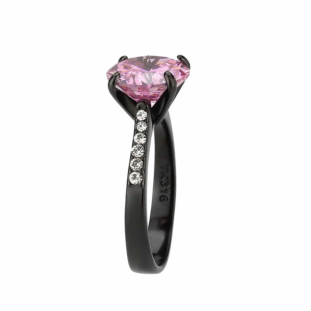 Stainless Steel Dark IP Pink CZ Round Pave Channel Solitaire Ring view 8