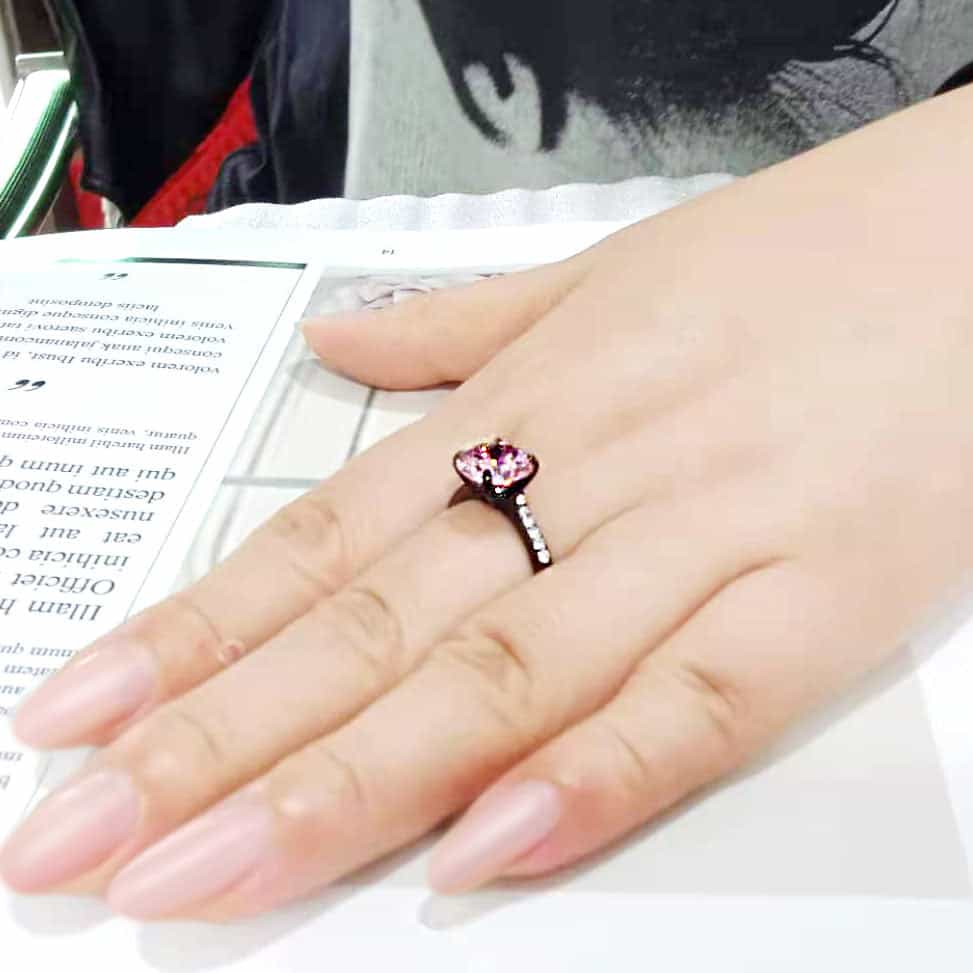 Stainless Steel Dark IP Pink CZ Round Pave Channel Solitaire Ring view 10