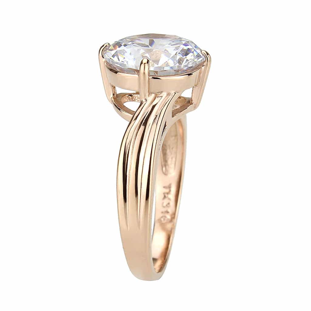 Stainless Steel Rose Gold IP CZ Round Cathedral Solitaire Ring view 8
