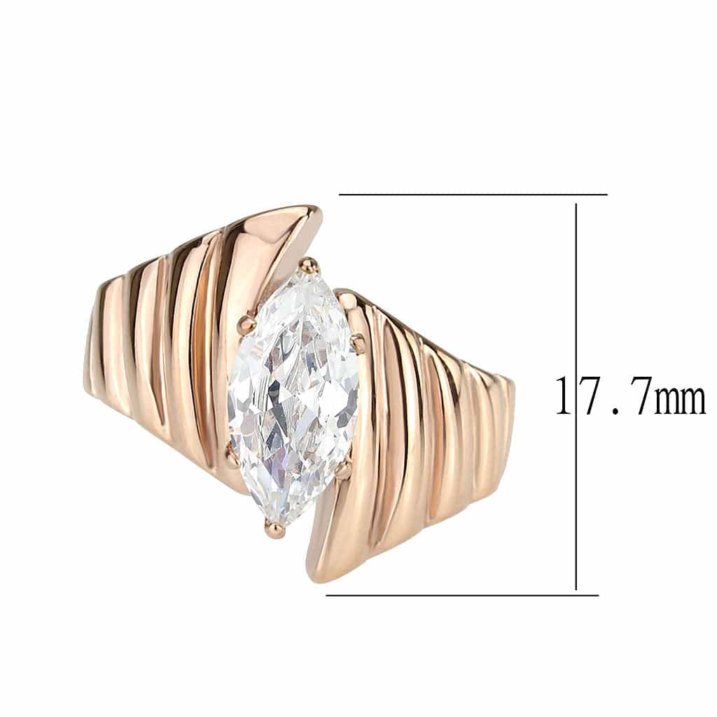 Stainless Steel Rose Gold IP CZ Pear Marquise Wing Cocktail Ring view 4