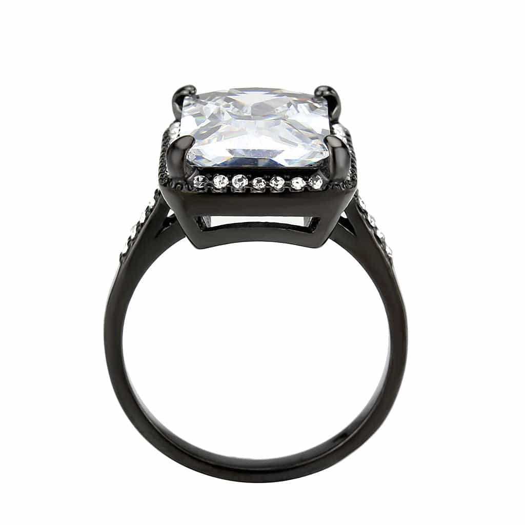 Stainless Steel Dark IP CZ Princess Halo Pave Cocktail Ring view 6