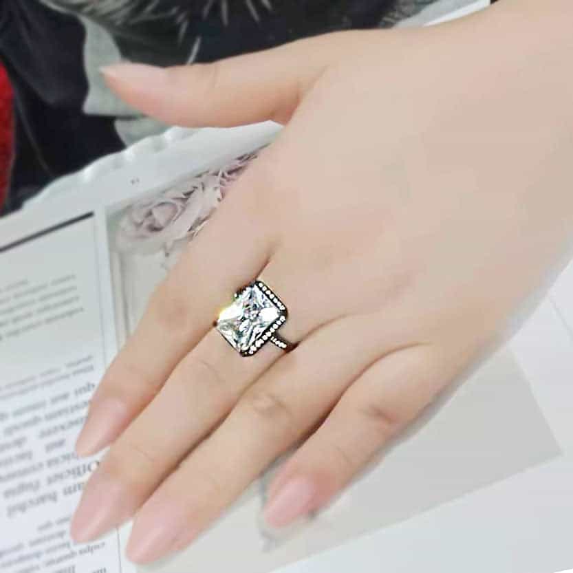 Stainless Steel Dark IP CZ Princess Halo Pave Cocktail Ring view 10