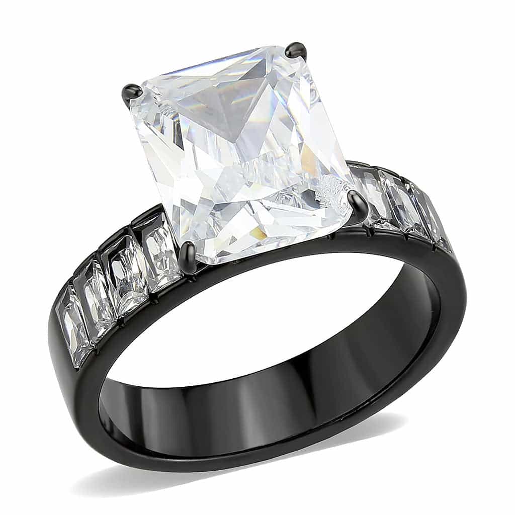 Stainless Steel Dark IP CZ Princess Baguette Channel Wide Ring view 2