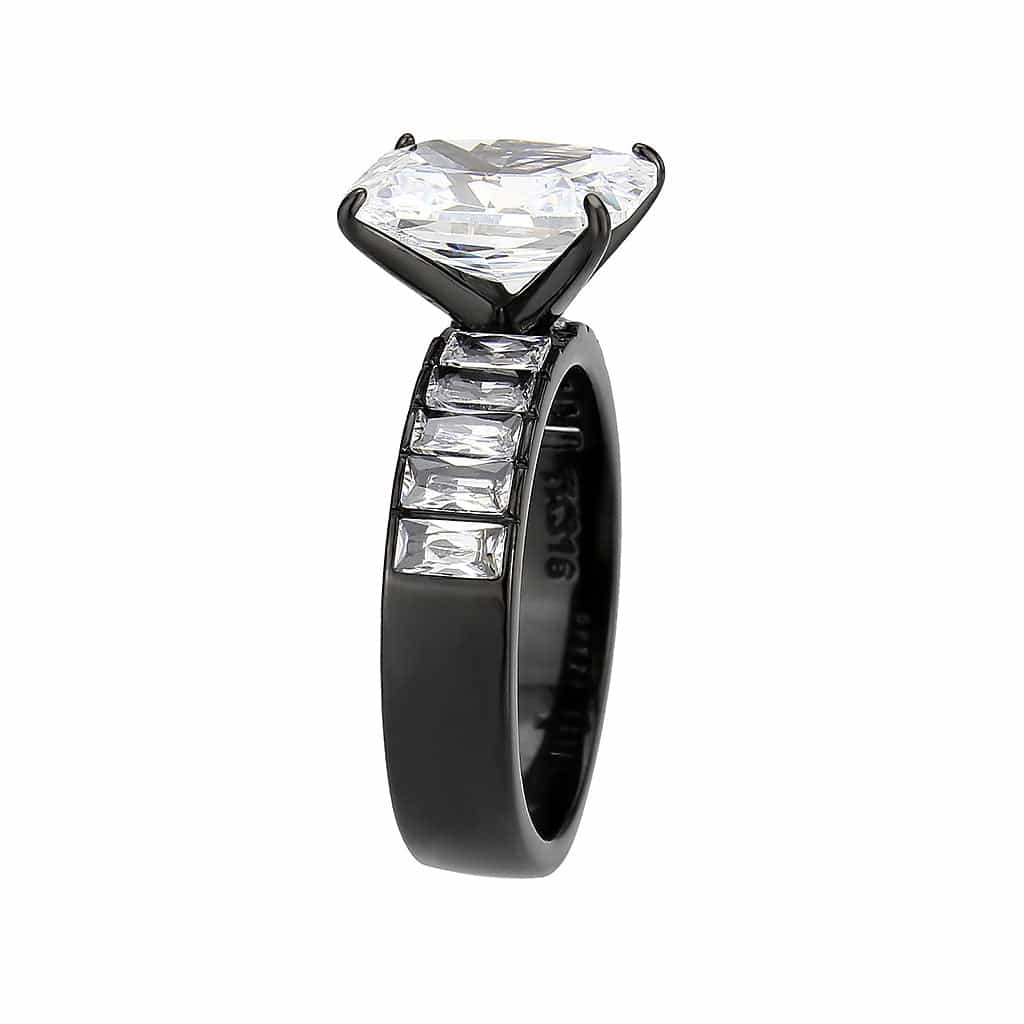 Stainless Steel Dark IP CZ Princess Baguette Channel Wide Ring view 8