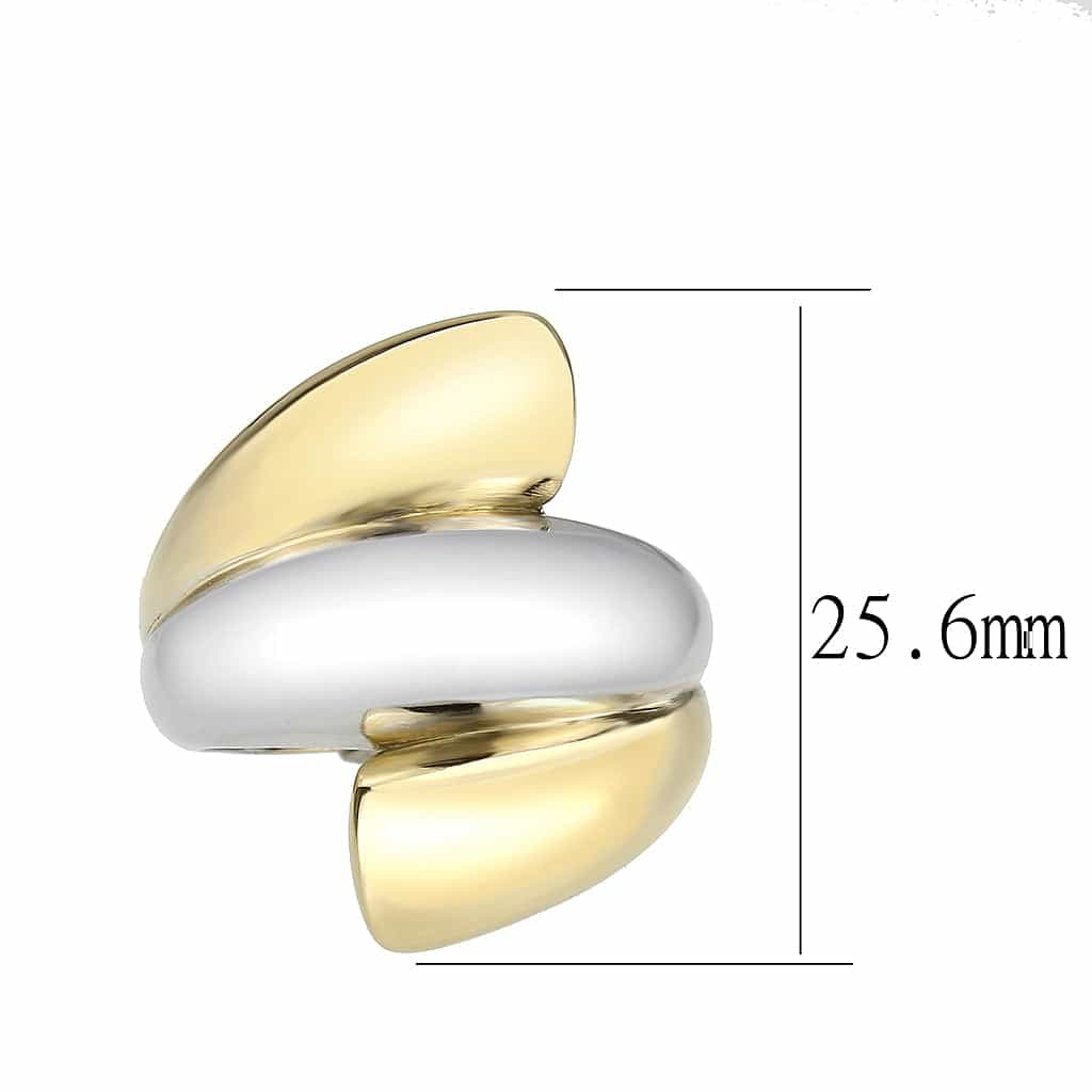Stainless Steel Two Tone Gold Silver Polished Wave Bypass Ring view 4