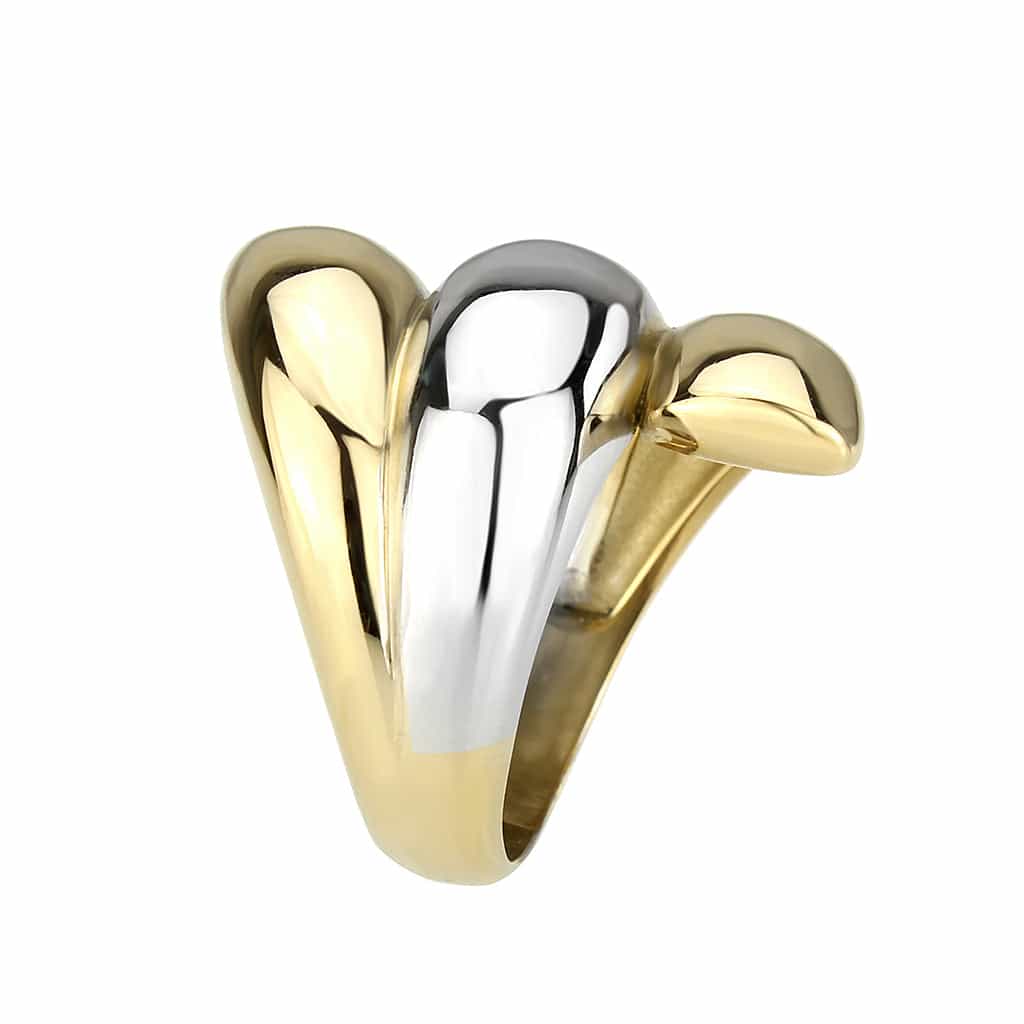 Stainless Steel Two Tone Gold Silver Polished Wave Bypass Ring view 8
