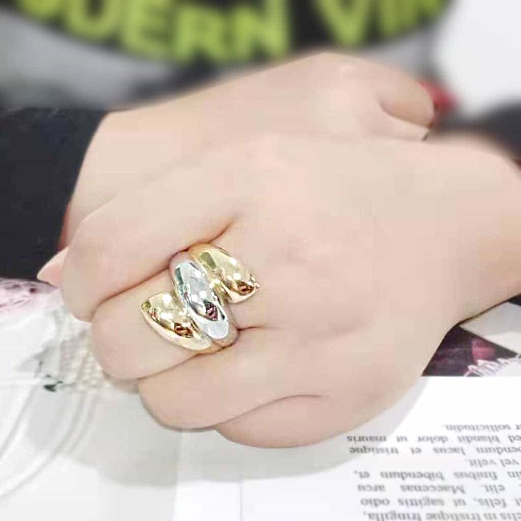 Stainless Steel Two Tone Gold Silver Polished Wave Bypass Ring view 10