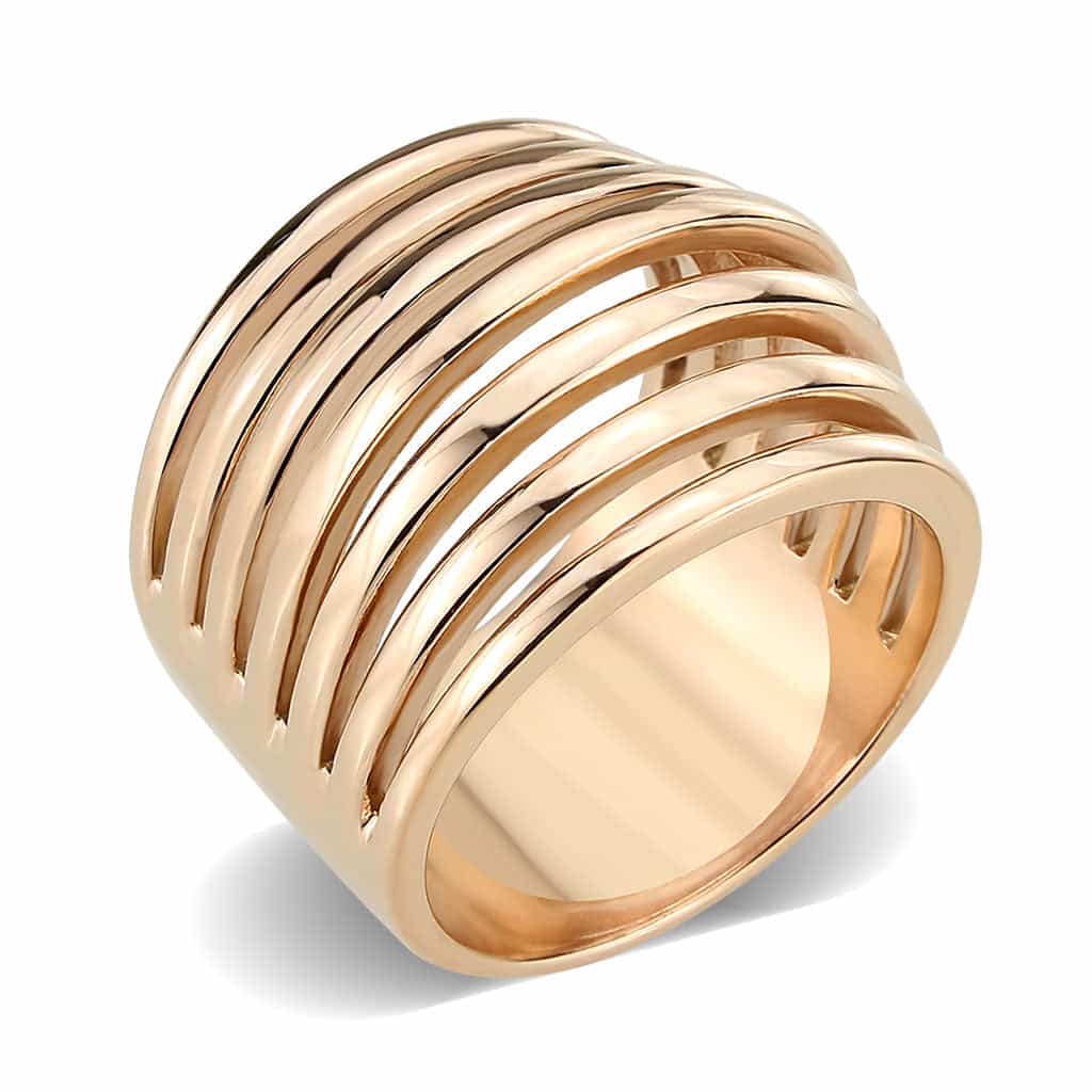Stainless Steel Rose Gold IP Polished Ribbed Wide Dome Band Ring view 2