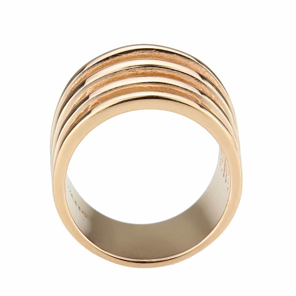Stainless Steel Rose Gold IP Polished Ribbed Wide Dome Band Ring view 6