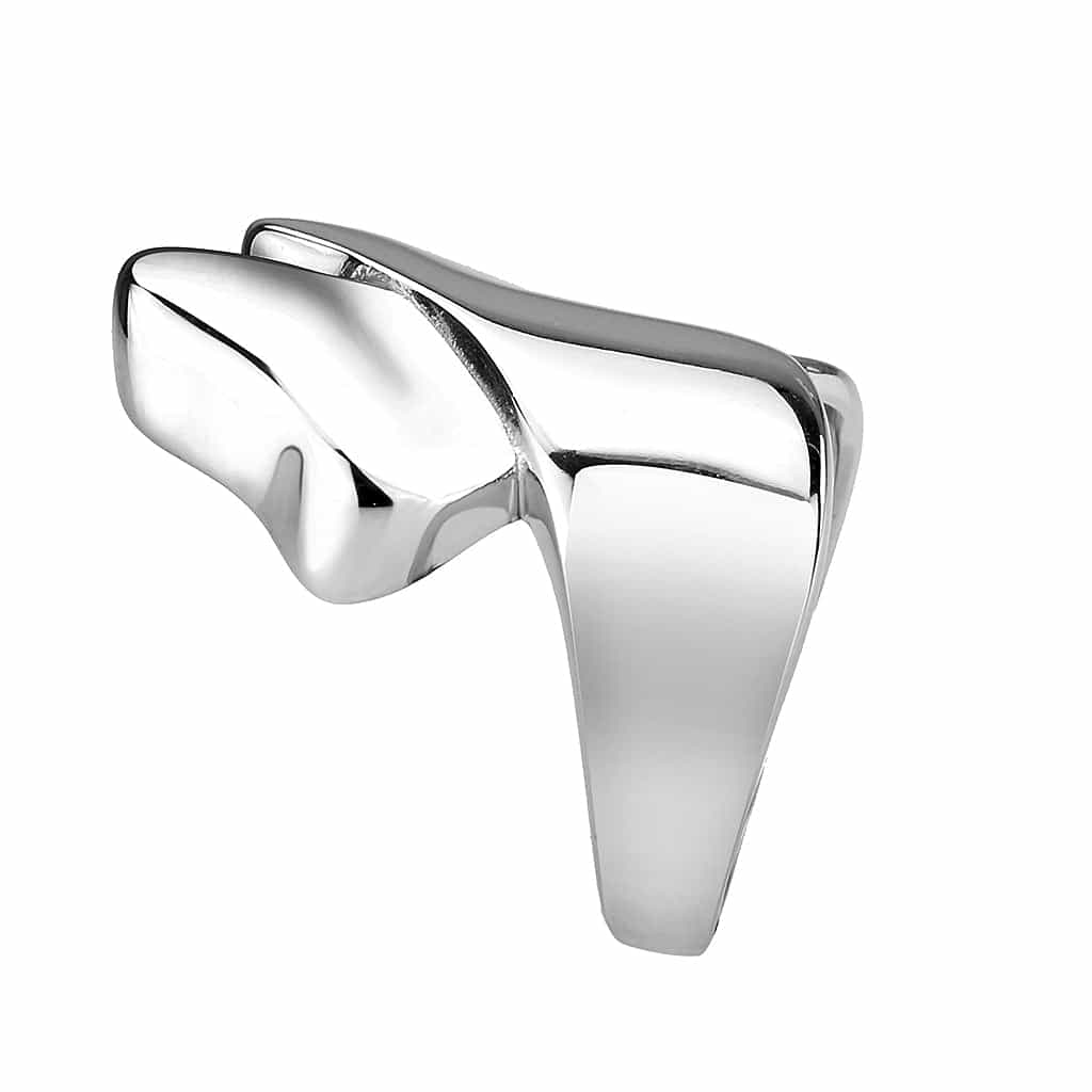 Stainless Steel Silver Polished Abstract Wave Open Wide Band Ring view 8