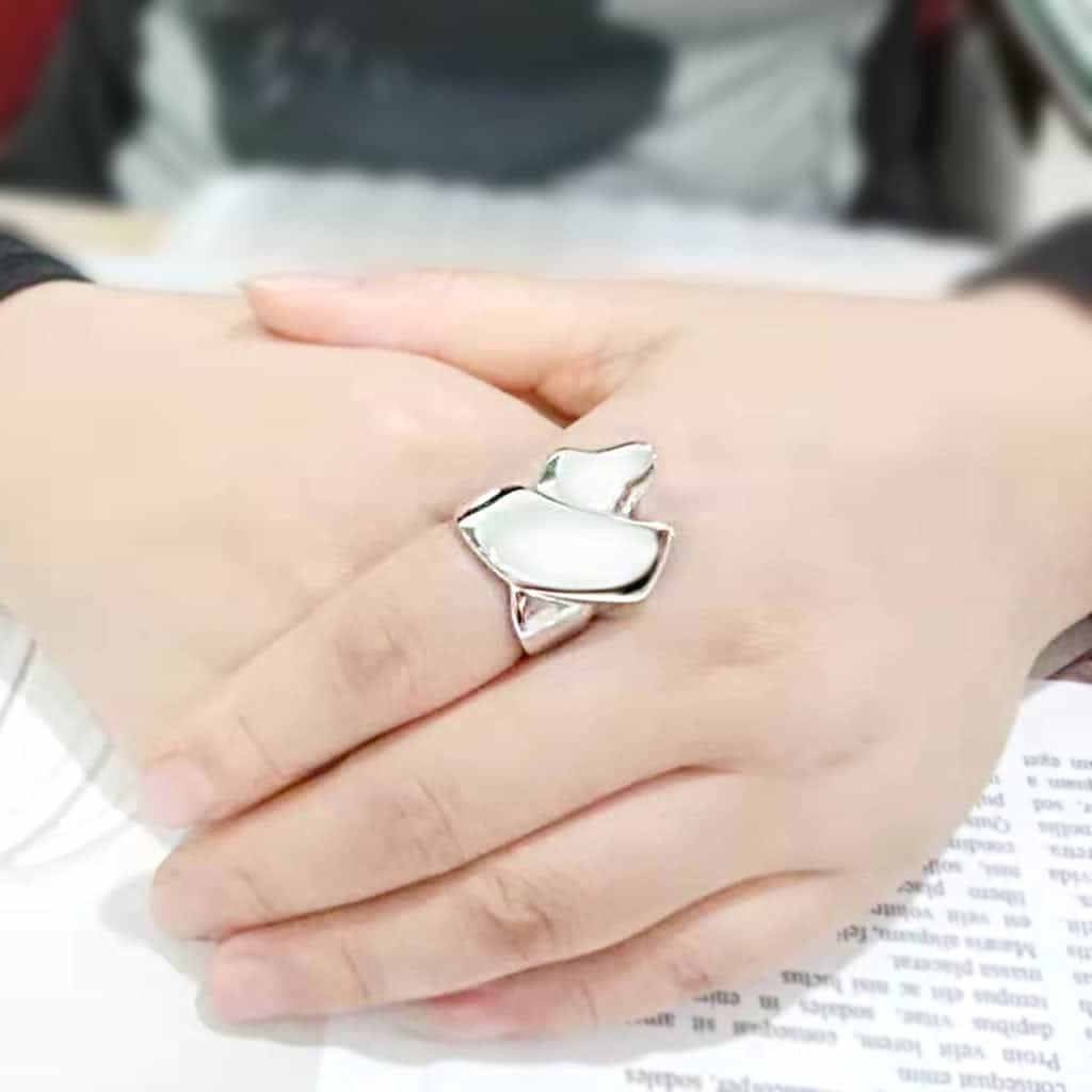 Stainless Steel Silver Polished Abstract Wave Open Wide Band Ring view 10