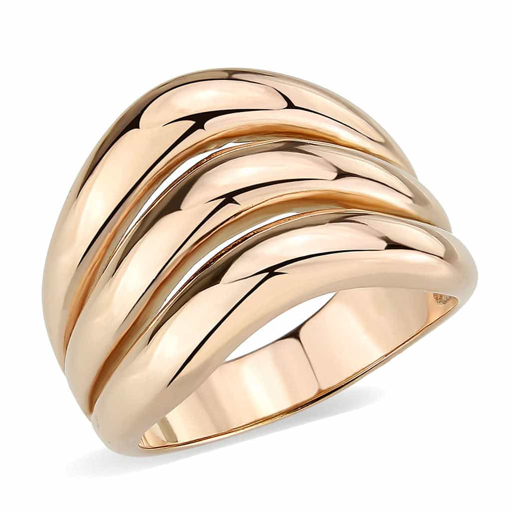 Stainless Steel Rose Gold IP Polished Ribbed Shell Dome Wide Ring view 2