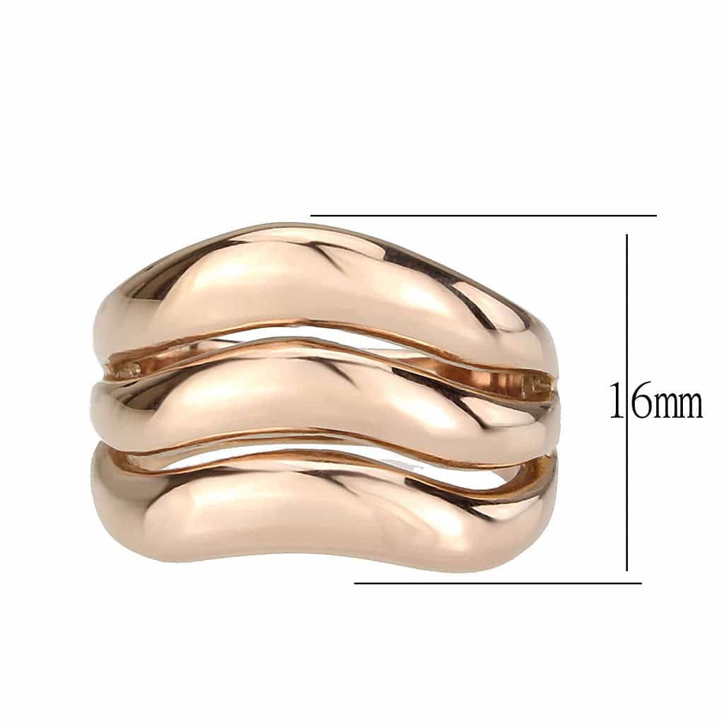 Stainless Steel Rose Gold IP Polished Ribbed Shell Dome Wide Ring view 4