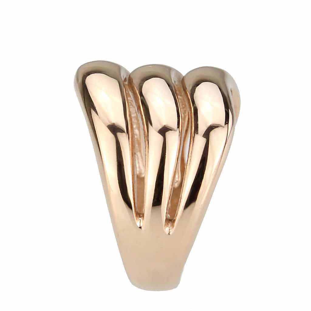 Stainless Steel Rose Gold IP Polished Ribbed Shell Dome Wide Ring view 8