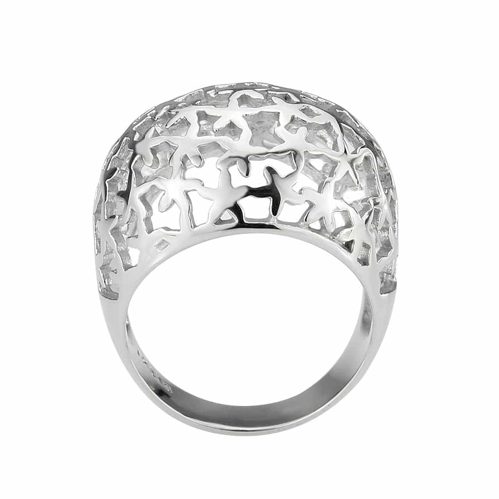 Stainless Steel Silver Polished Star Cutout Filigree Dome Ring view 6