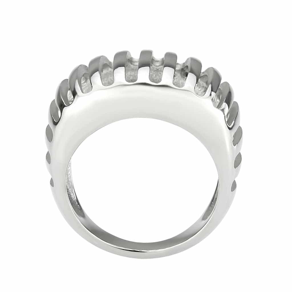 Stainless Steel Polished Ribbed Dome Wide Band Ring view 6
