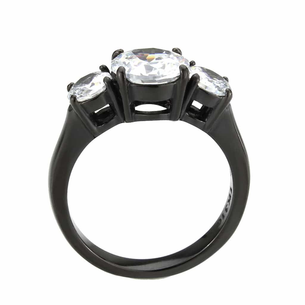 Stainless Steel Dark IP CZ Round Three Stone Classic Ring view 6