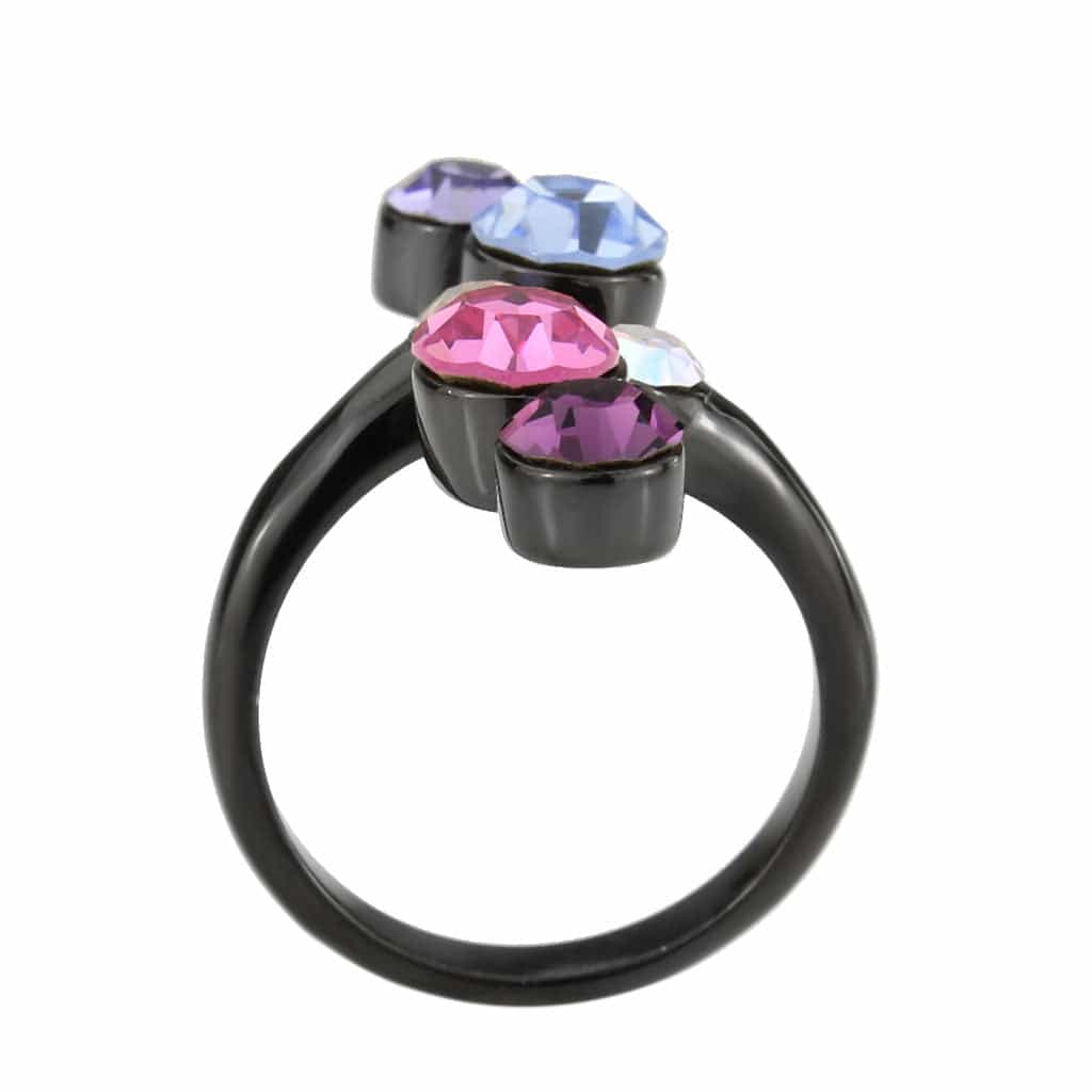 Stainless Steel Dark IP Multicolor Crystal Round Four Stone Ring view 6