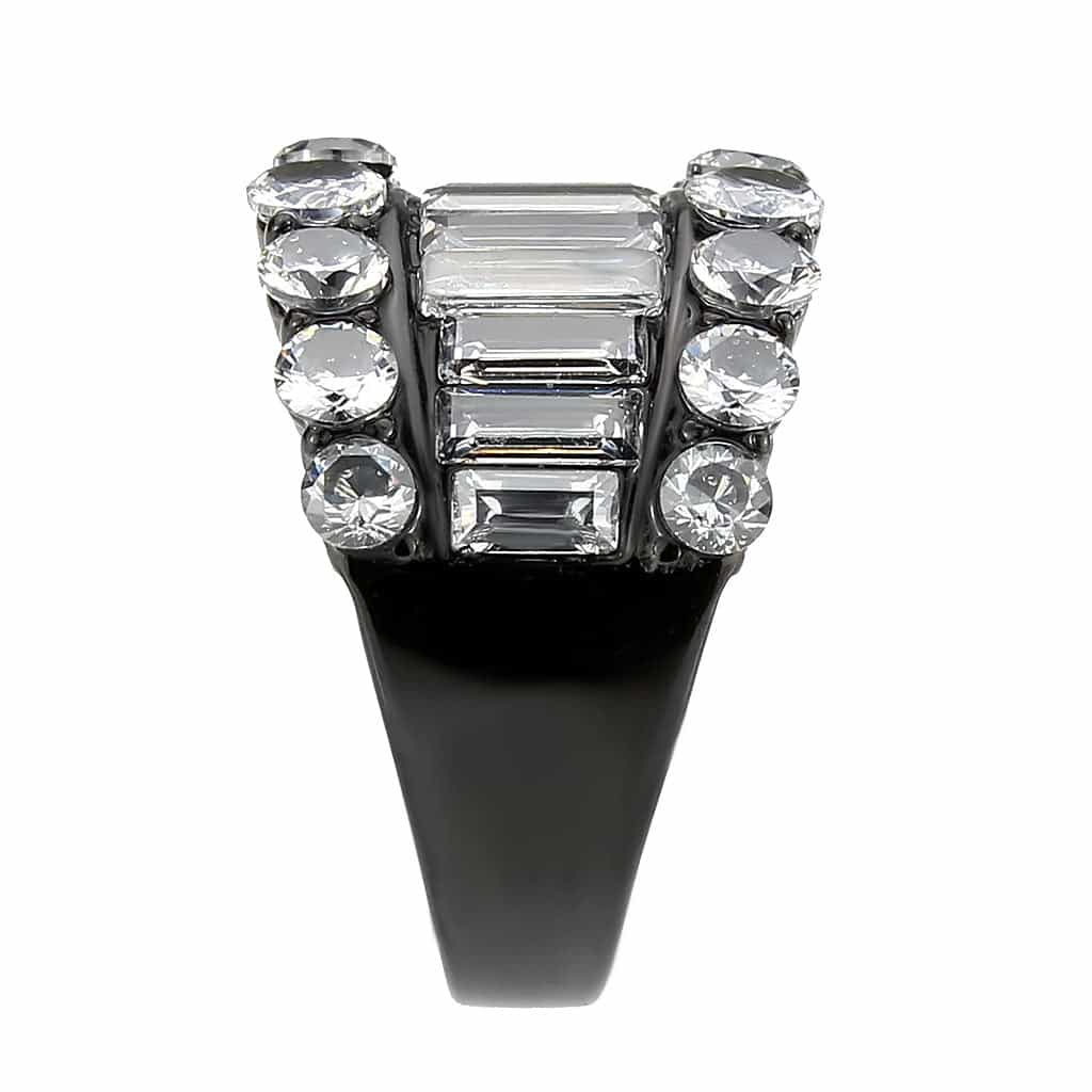 Stainless Steel Dark IP CZ Round Baguette Channel Wide Ring view 8