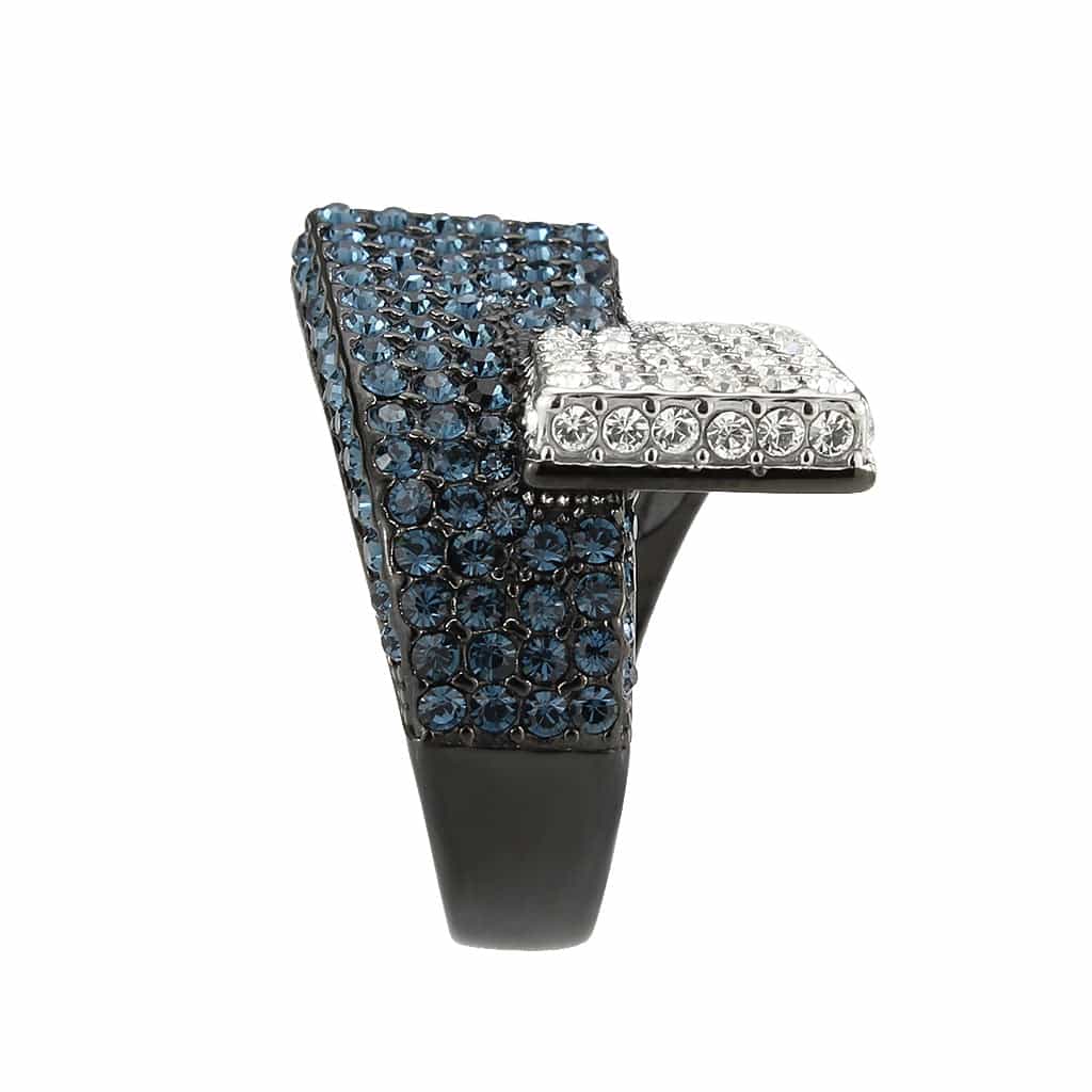 Stainless Steel Dark IP Blue Crystal Pave Stripe Wide Dome Ring view 12