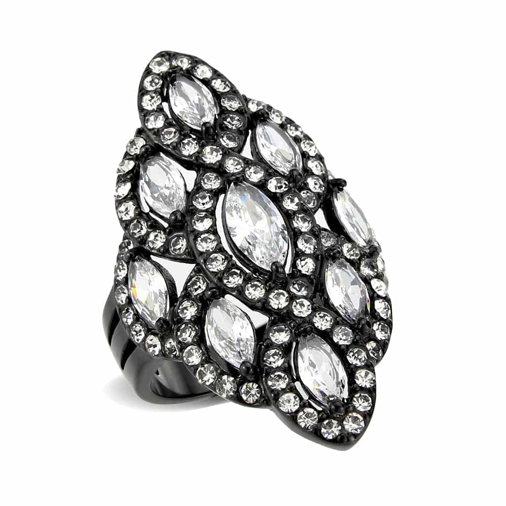 Stainless Steel CZ Marquise Shield Black view 2
