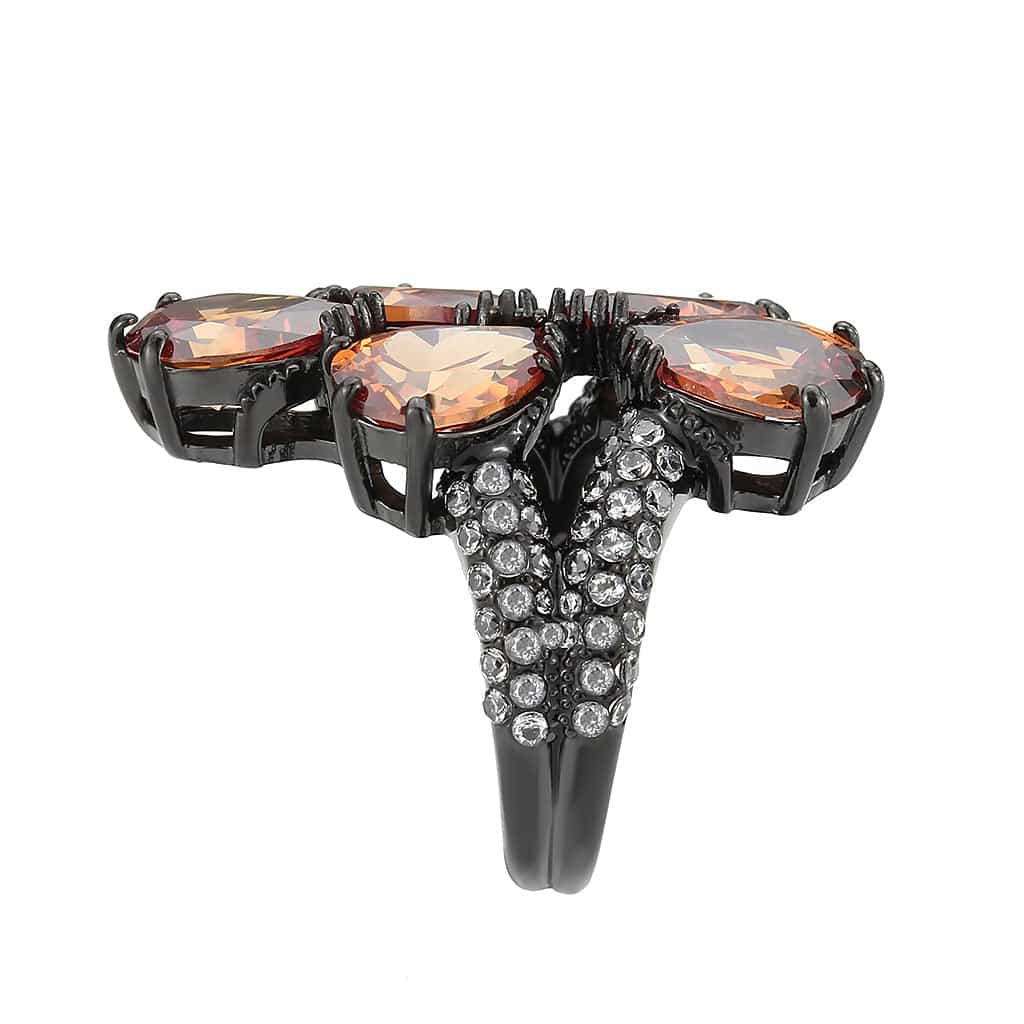 Stainless Steel Dark IP Champagne CZ Pear Cluster Cocktail Ring view 8