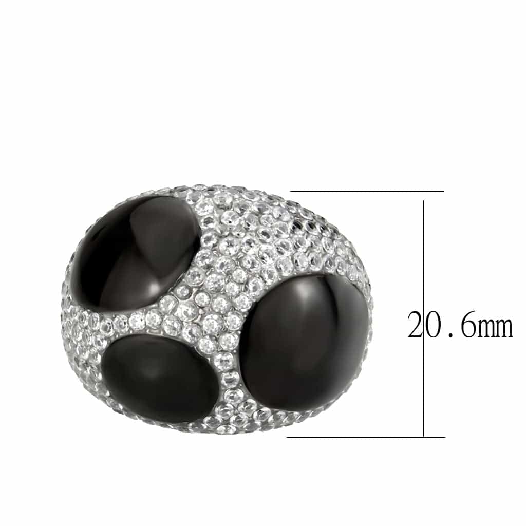 Stainless Steel Dark IP Black Enamel CZ Pave Dome Cocktail Ring view 4