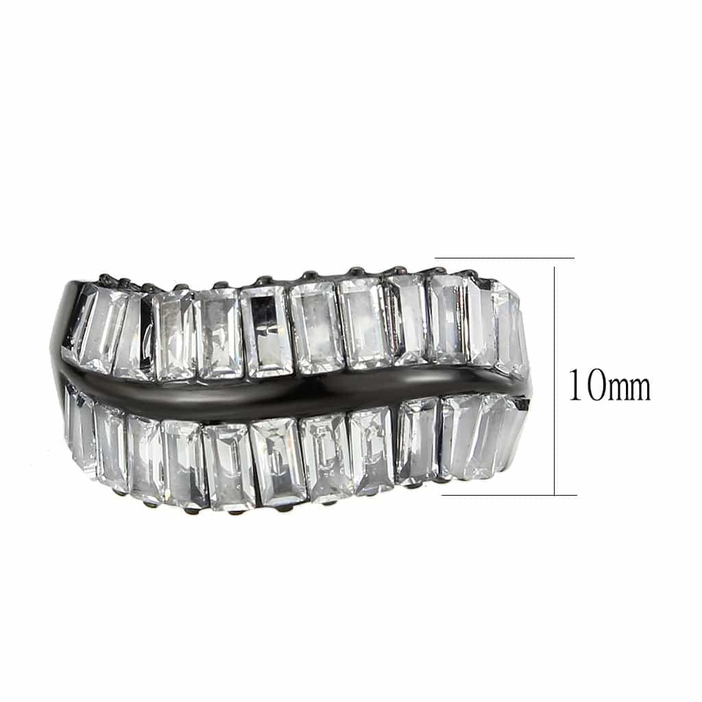Stainless Steel Dark IP CZ Baguette Channel Triple Row Wide Ring view 4
