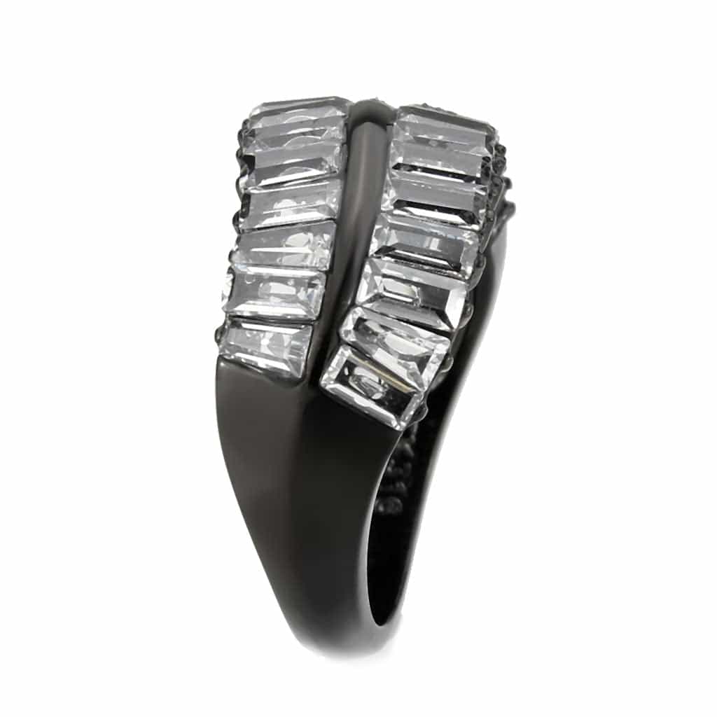 Stainless Steel Dark IP CZ Baguette Channel Triple Row Wide Ring view 8