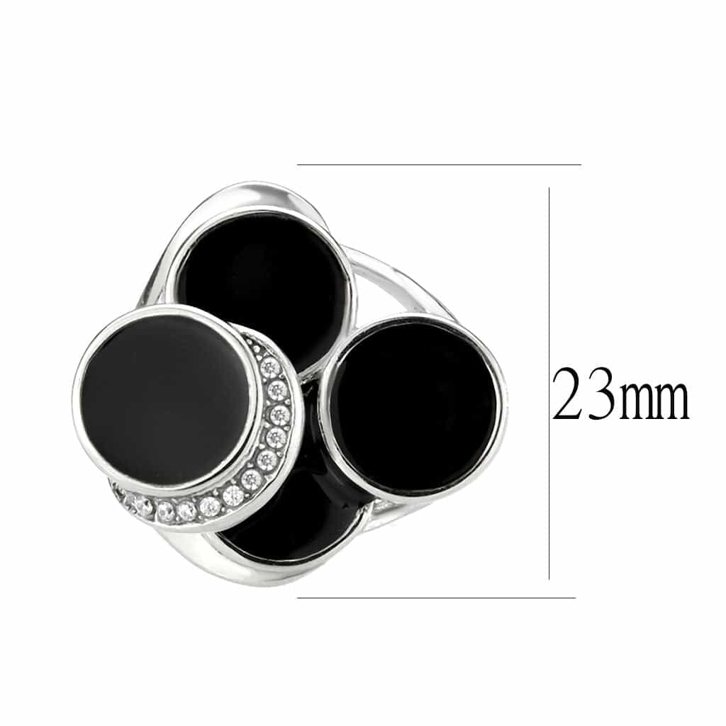 Stainless Steel Silver Black Onyx Round Double Bezel Open Ring view 4