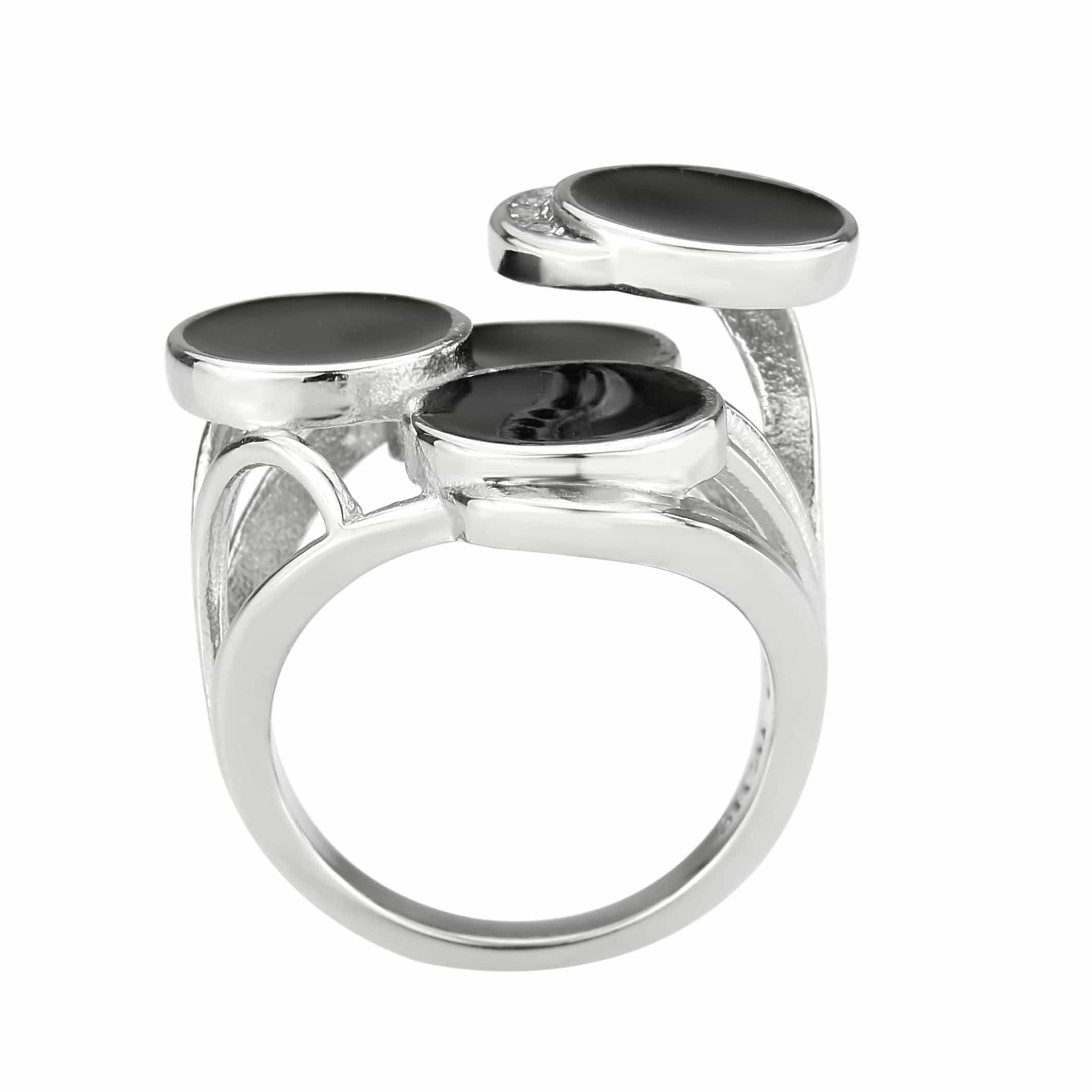Stainless Steel Silver Black Onyx Round Double Bezel Open Ring view 6