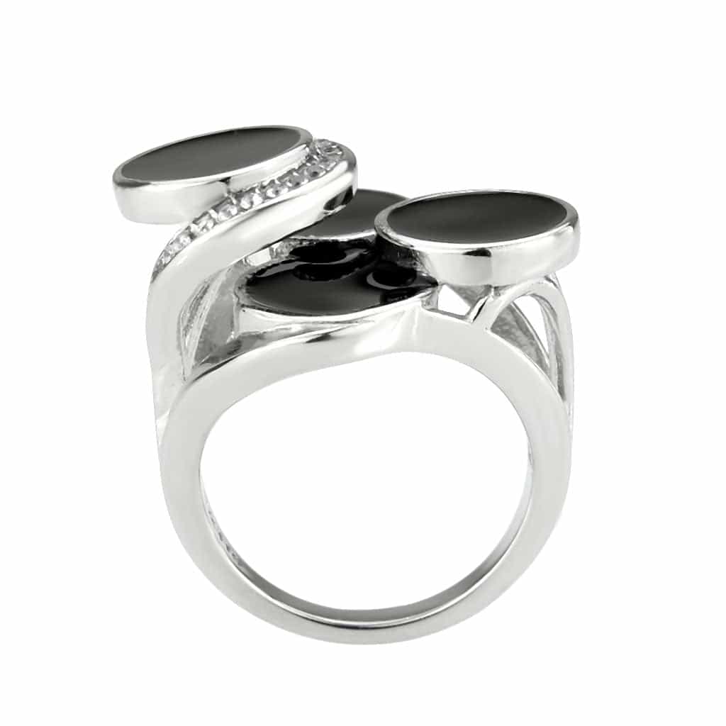 Stainless Steel Silver Black Onyx Round Double Bezel Open Ring view 8