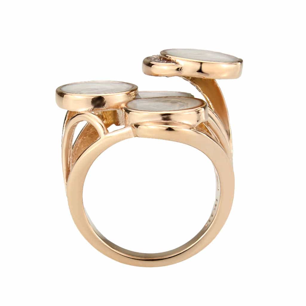 Stainless Steel Rose Gold IP Mother Of Pearl Round Triple Ring view 8