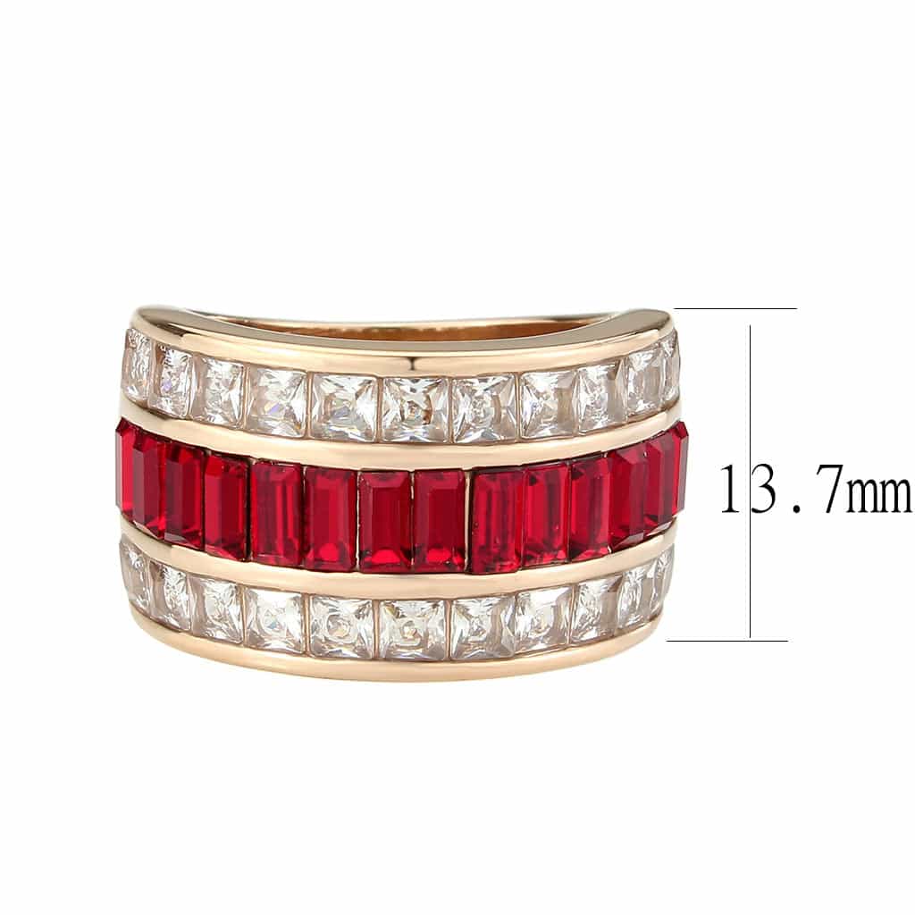 Stainless Steel Rose Gold IP Red Crystal Princess CZ Channel Ring view 4
