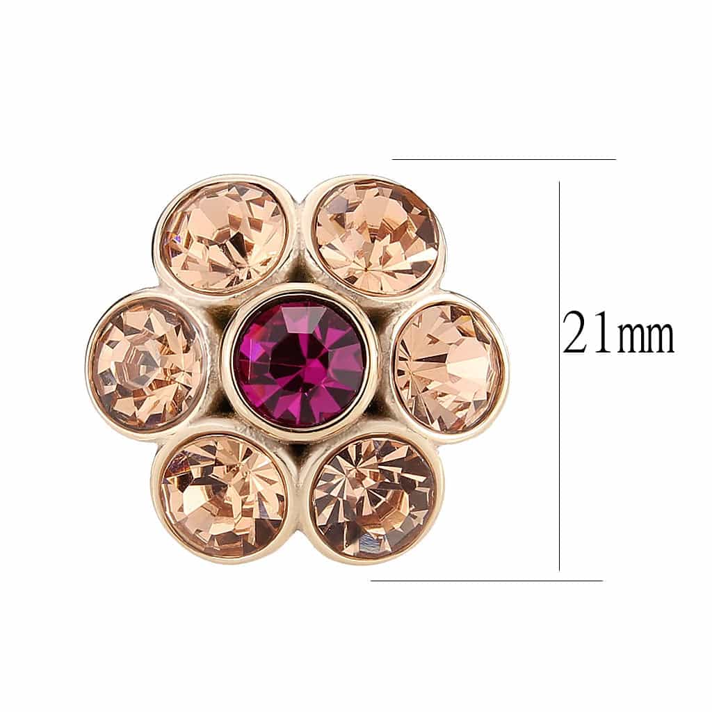 Stainless Steel Rose Gold IP Champagne Fuchsia Crystal Ring view 4