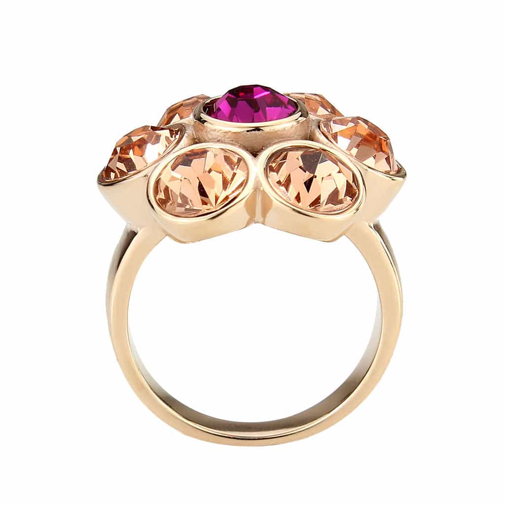 Stainless Steel Rose Gold IP Champagne Fuchsia Crystal Ring view 6