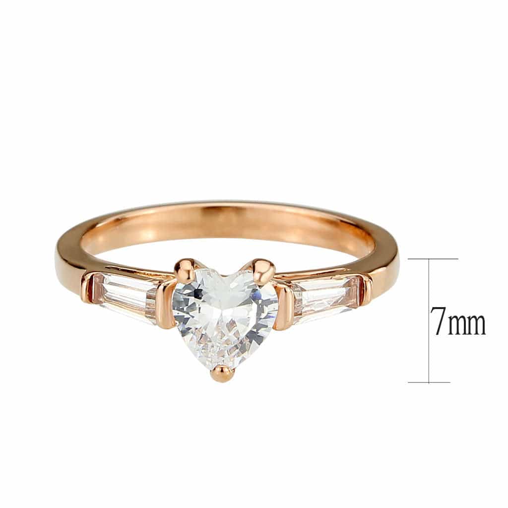 Stainless Steel Rose Gold IP CZ Round Baguette Solitaire Ring view 8