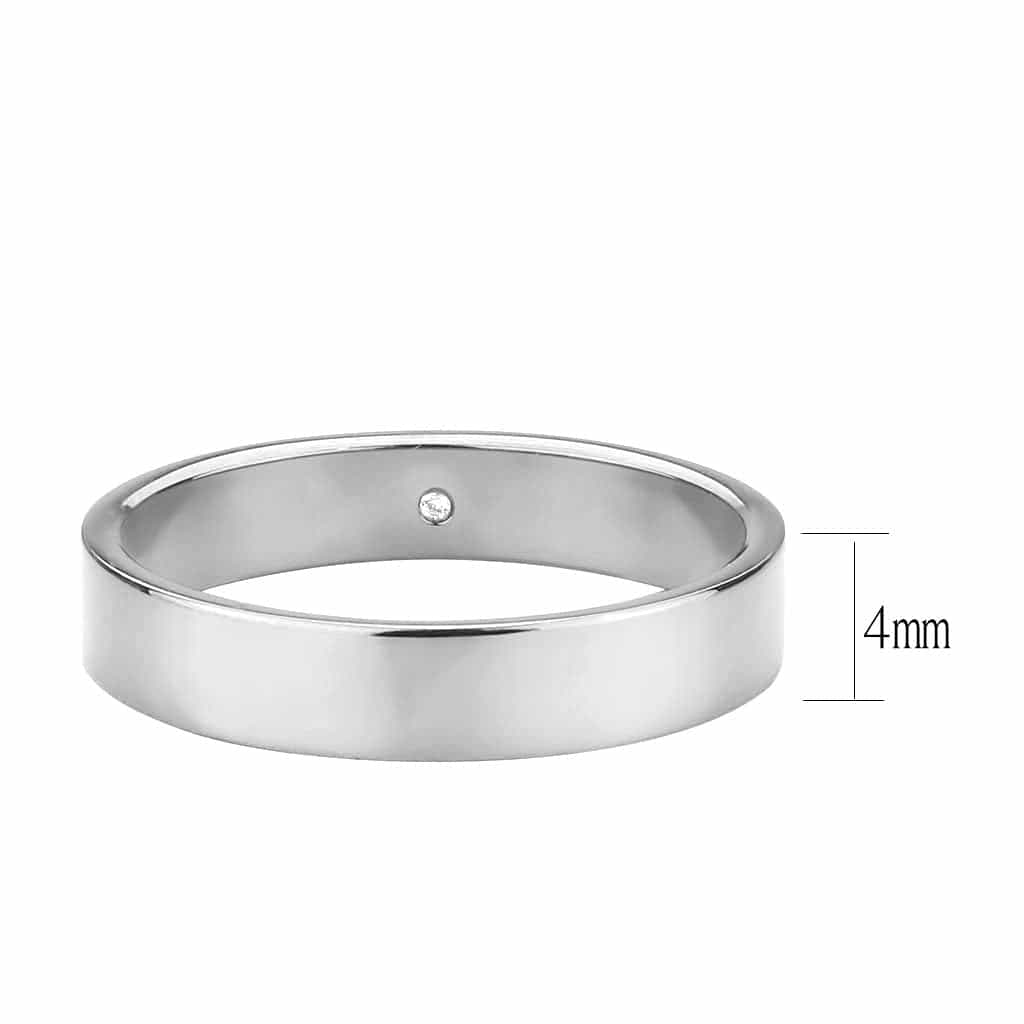 Stainless Steel Silver Polished Plain CZ Accent Flat Wedding Ring view 6