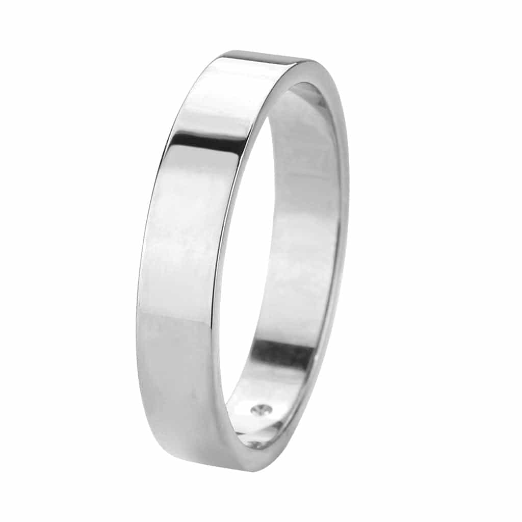 Stainless Steel Silver Polished Plain CZ Accent Flat Wedding Ring view 4
