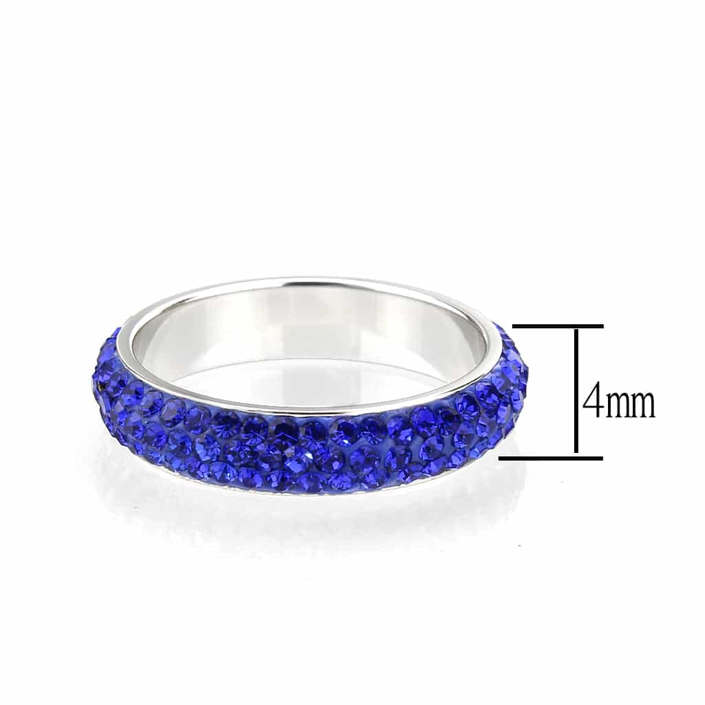 Stainless Steel Silver Blue Crystal Pave Eternity Band Ring view 4