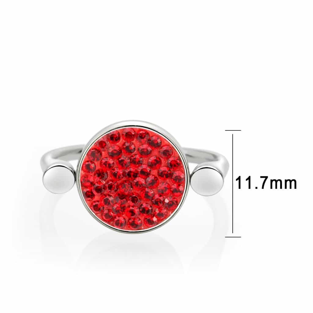 Stainless Steel Silver Red Crystal Pave Round Disc Open Ring view 4
