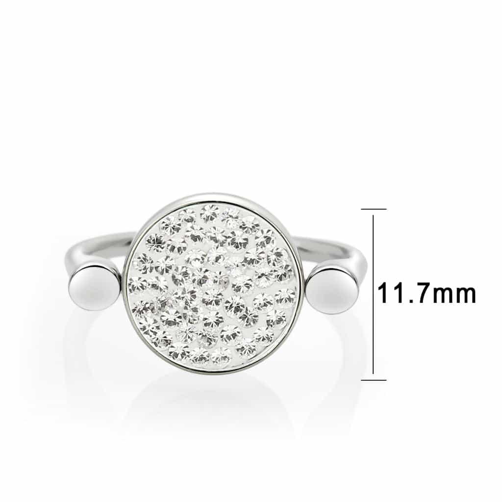 Stainless Steel Silver Clear Crystal Pave Round Disc Open Ring view 4
