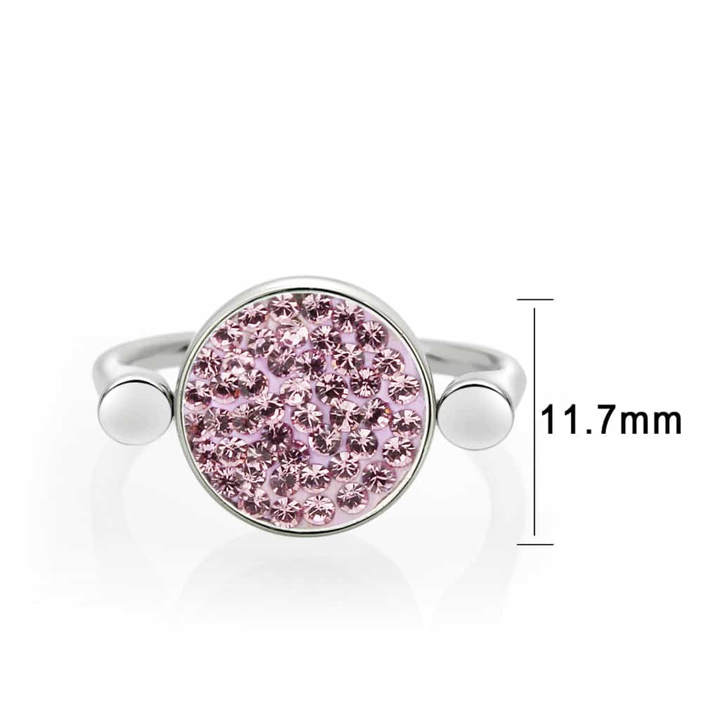 Stainless Steel Silver Pink Crystal Pave Round Disc Open Ring view 4