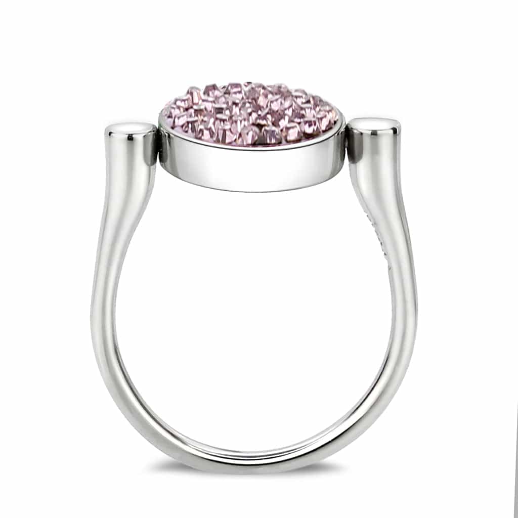 Stainless Steel Silver Pink Crystal Pave Round Disc Open Ring view 8