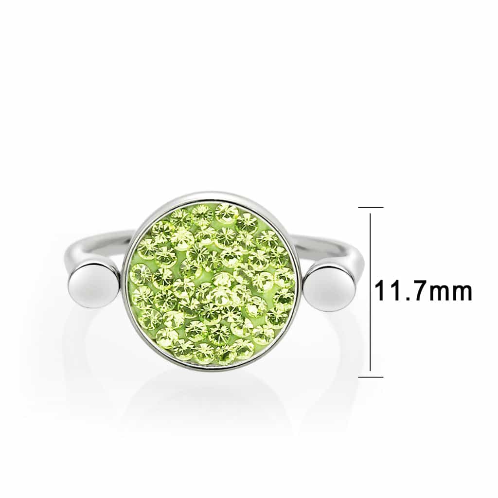Stainless Steel Silver Peridot Green Crystal Pave Round Disc Ring view 4