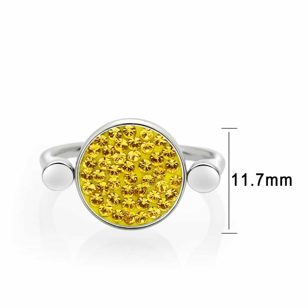 Stainless Steel Silver Golden Yellow Crystal Pave Round Disc Ring view 4