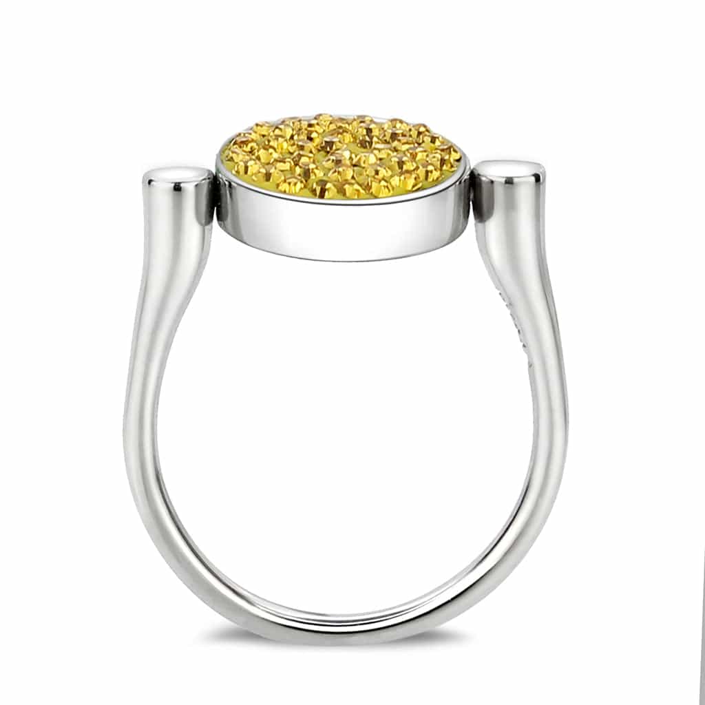 Stainless Steel Silver Golden Yellow Crystal Pave Round Disc Ring view 8