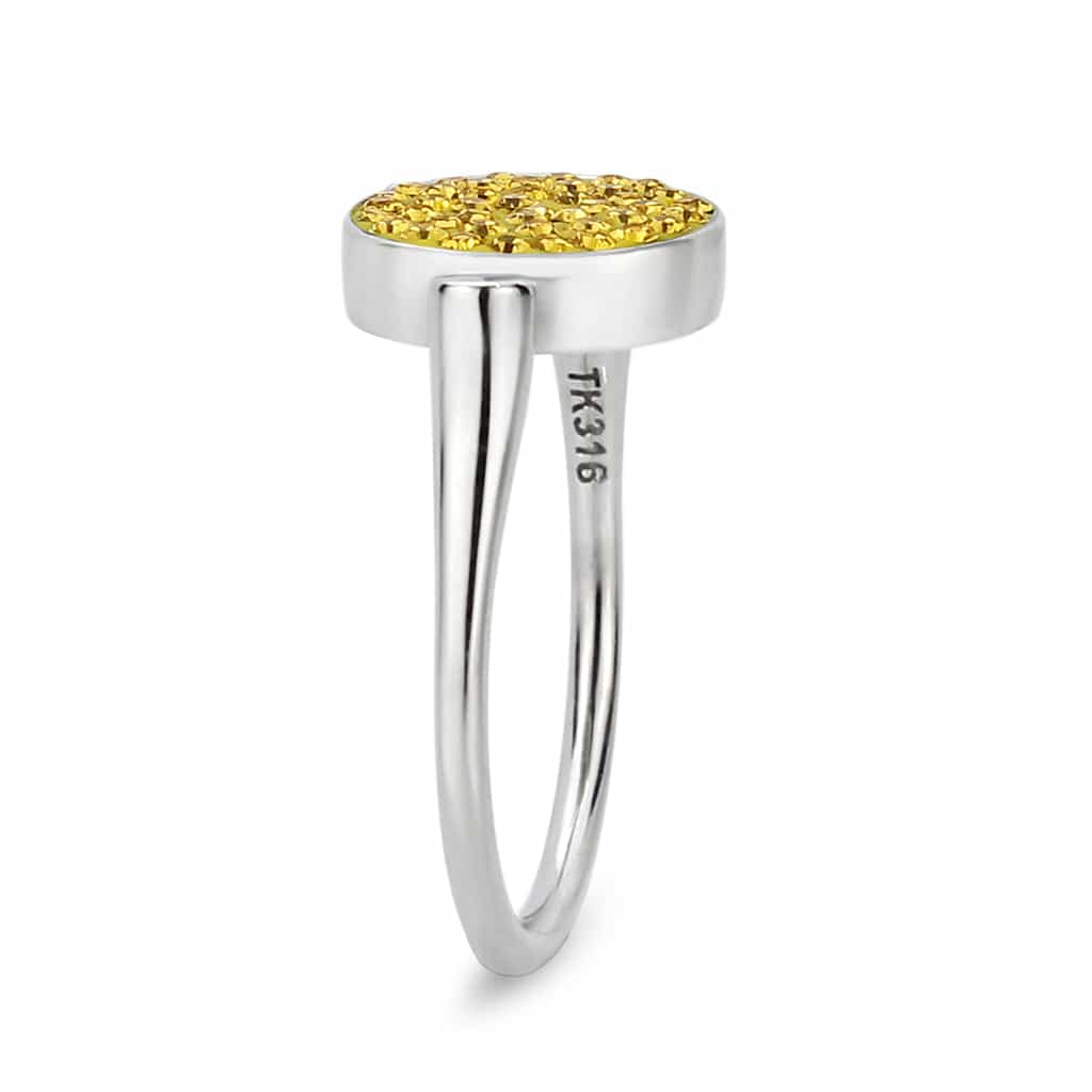Stainless Steel Silver Golden Yellow Crystal Pave Round Disc Ring view 10